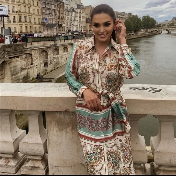 printed midi dress with belt zara ZARA XS, S, M, L WOMAN PRINTED MIDI SHIRT DRESS WITH BELT 8735/214 NEW